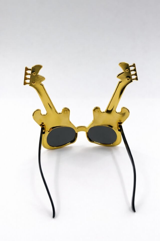 Parti Malzemesi  Gold Gitar Parti Gözlüğü – Eğlenceli Tasarım Kostüm Gözlüğü, Festival Doğum Günü Konsept Gözlük