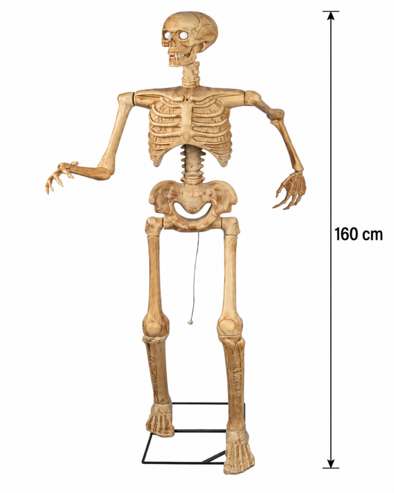 Parti Malzemesi 160 cm Halloween Hareketli Sesli Beyaz Işıklı İskelet Dekoru – Büyük Boy Korku Figürü