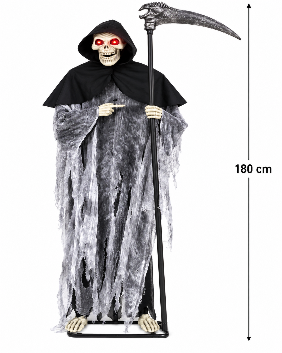 Parti Malzemeleri 180 cm Halloween Çenesi Hareketli Sesli Işıklı Azrail İskelet Figürü – Tırpanlı Büyük Boy Korku Dekoru