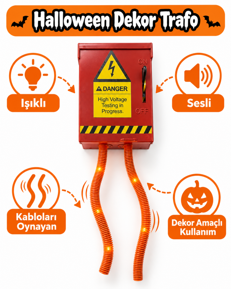 Parti Malzemesi Halloween Sesli Işıklı Hareketli Kablolu Trafo Dekoru – Elektrik Panosu Süsü
