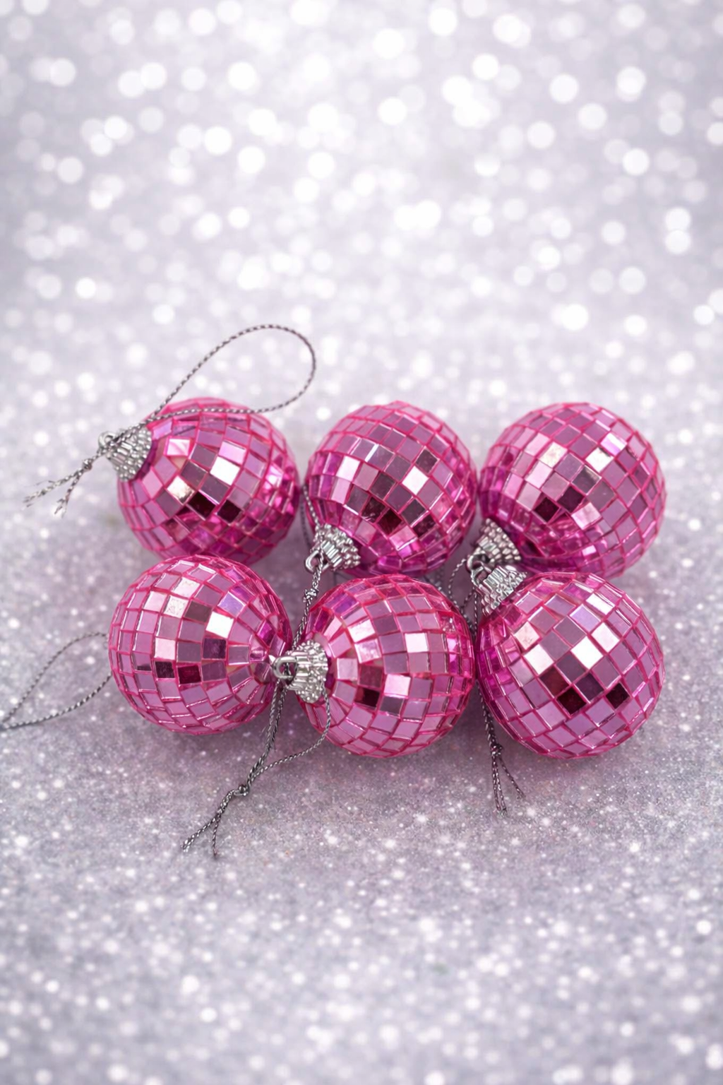 Disko Topu Yılbaşı Ağacı Süsü 6’lı – Aynalı Mozaik Parti Dekorasyon Pasta Süsü gold Pembe