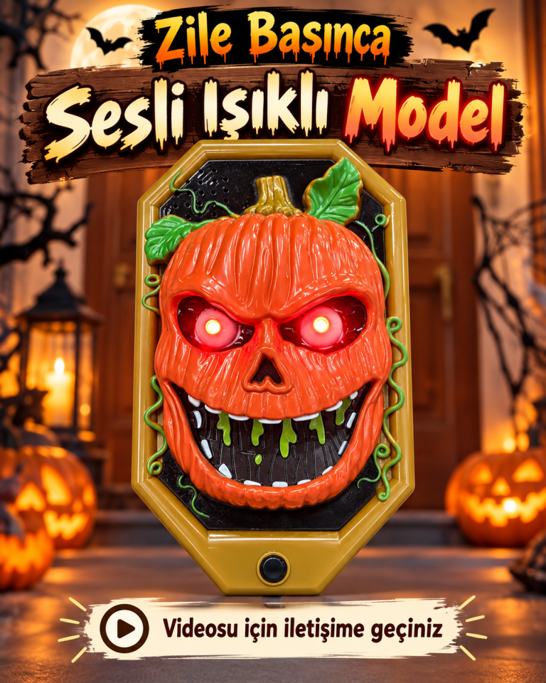 Parti Malzemeleri Halloween Balkabağı Kapı Zili Sesli Işıklı Kırmızı Gözlü Dekoratif Kapı Süsü