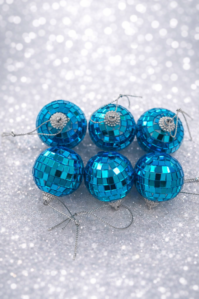Disko Topu Yılbaşı Ağacı Süsü 6’lı – Aynalı Mozaik Parti Dekorasyon Pasta Süsü gold Mavi