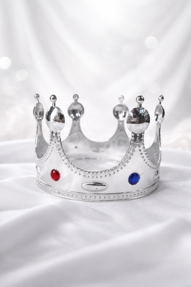 Kral Tacı Gümüş Renk Taşlı Parti Tacı Doğum Günü Kostüm Taç Aksesuar