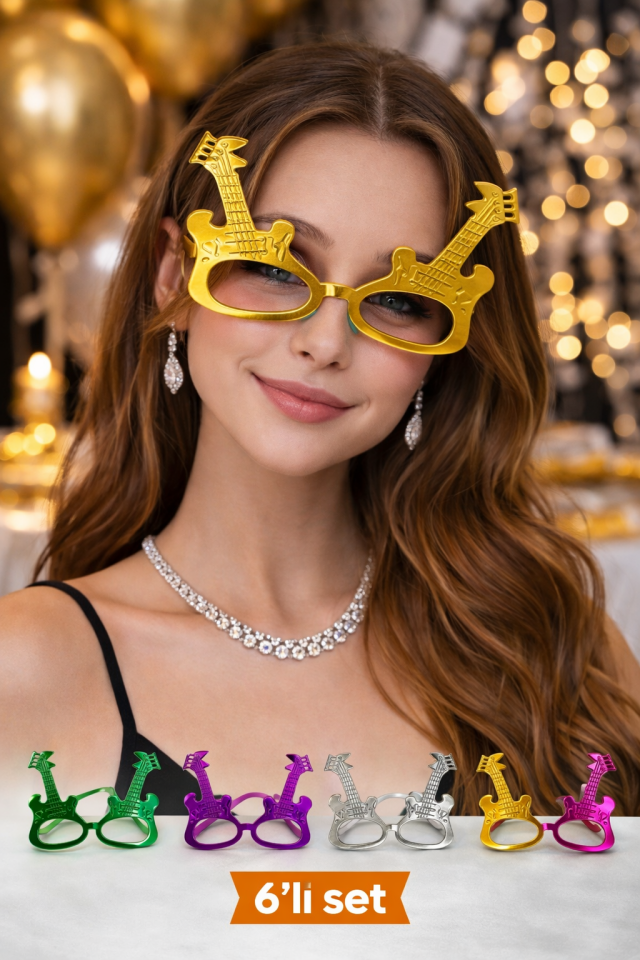 12’li Gitar Şekilli Parti Gözlüğü Renkli Camsız Eğlence Gözlüğü Doğum Günü Parti Aksesuarı