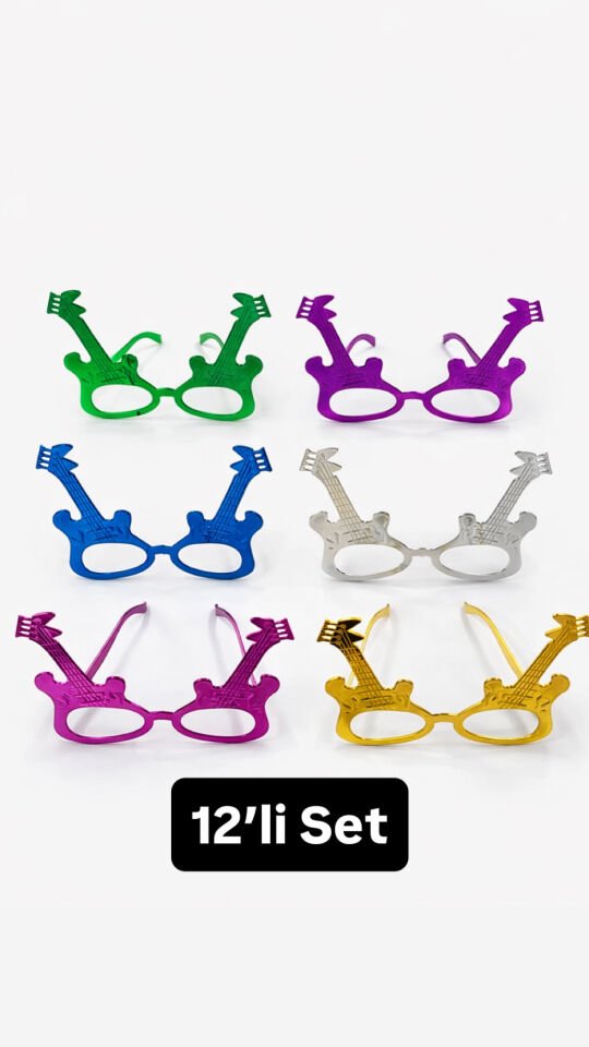 12’li Gitar Şekilli Parti Gözlüğü Renkli Camsız Eğlence Gözlüğü Doğum Günü Parti Aksesuarı