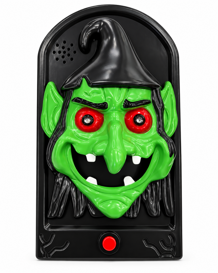 Parti Malzemesi Halloween Sesli Işıklı Cadı Dekoru – Düğmeye Basınca Dili Çıkan Hareketli Korku Süsü