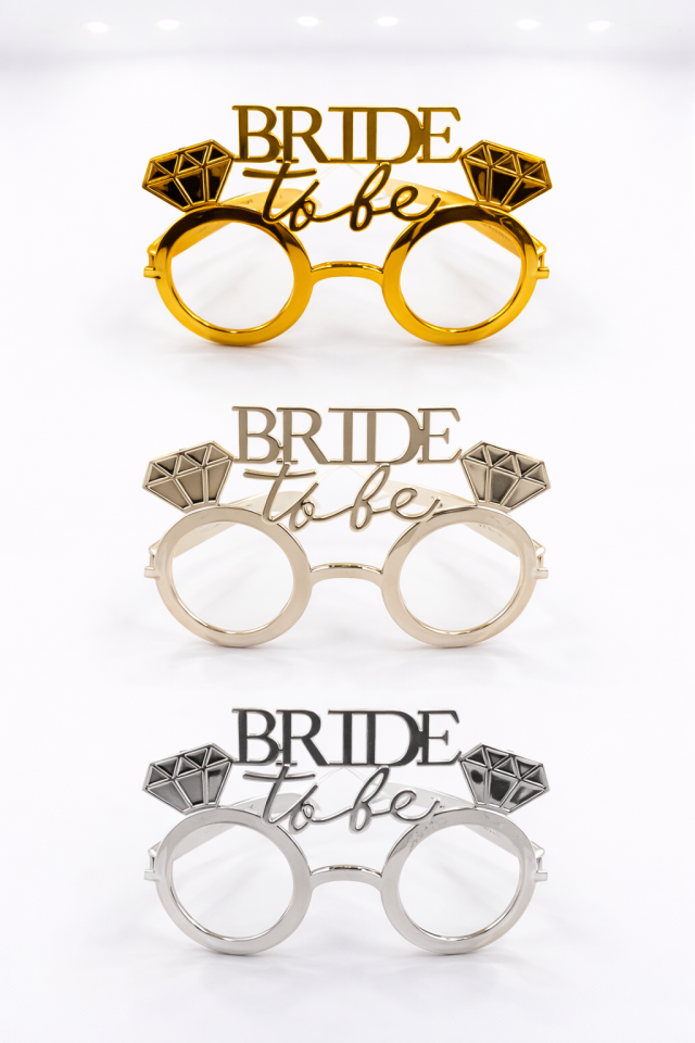 Parti Malzemesi 12’li Bride To Be Taşlı Parti Gözlüğü – Yuvarlak Çerçeve Bekarlığa Veda Gözlüğü (Gold, Silver, Rose Gold)