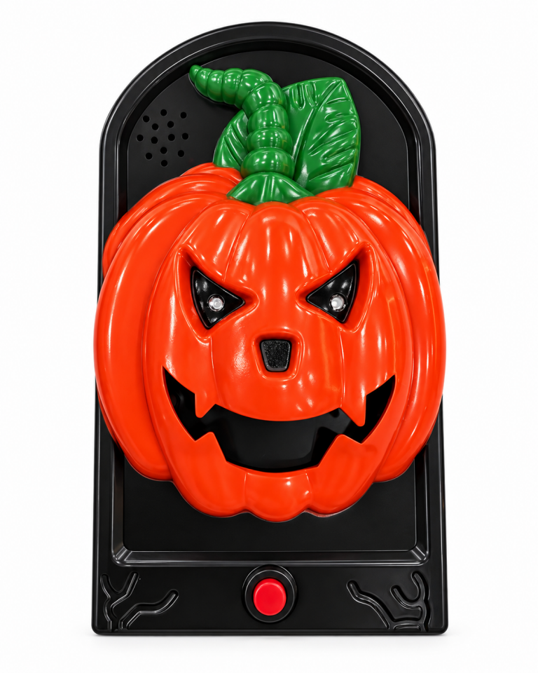 Parti Malzemeleri Halloween Sesli Işıklı Balkabağı Kapı Zili Dekoru – Düğmeye Basınca Örümcek Çıkan Hareketli Halloween Süsü