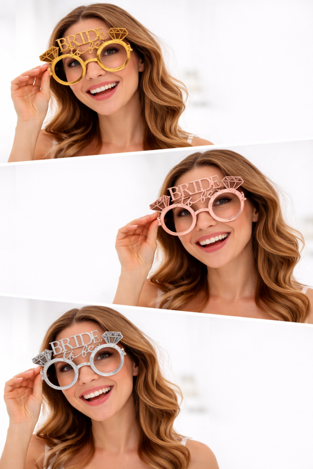 12’li Bride To Be Taşlı Parti Gözlüğü – Yuvarlak Çerçeve Bekarlığa Veda Gözlüğü (Gold, Silver, Rose Gold)