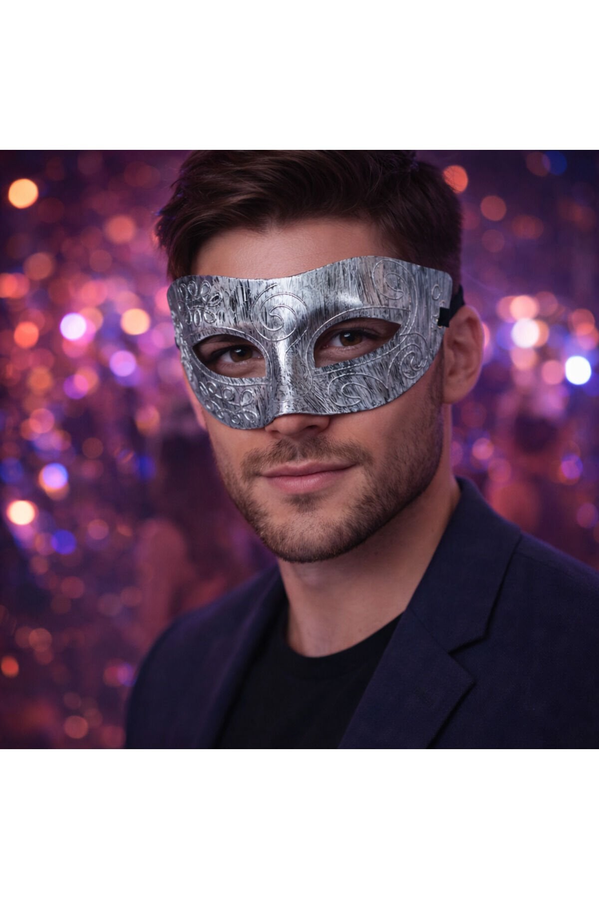 Erkek Parti Maskesi Gümüş Renk Balo Maskesi Şık Halloween Davet Maskesi