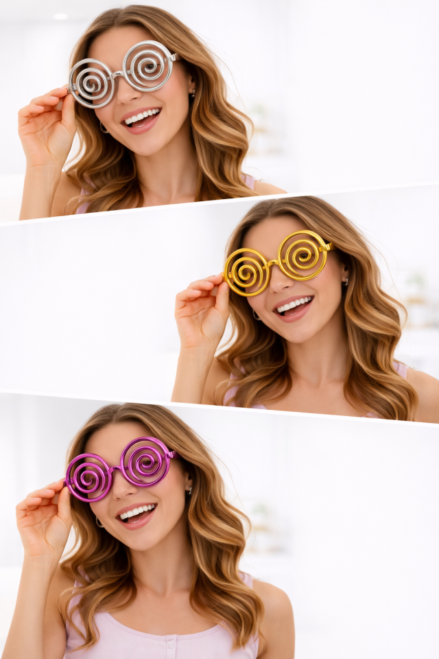Parti Malzemesi  Renkli Spiral Parti Gözlüğü 12’li Set – Eğlenceli Konsept Camsız Parti Gözlüğü