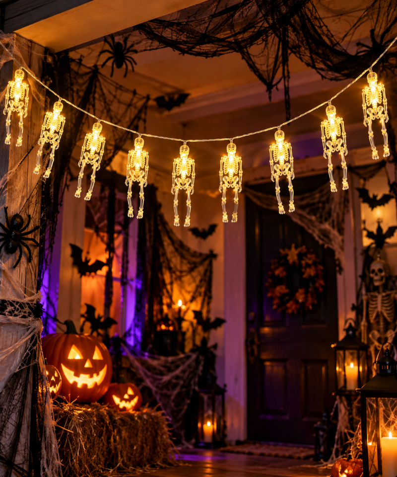 Parti Malzemesi Halloween Işıklı İskelet LED Dekor 2 Metre – Sarı Işıklı Asmalı İskelet Süs Parti Dekorasyonu