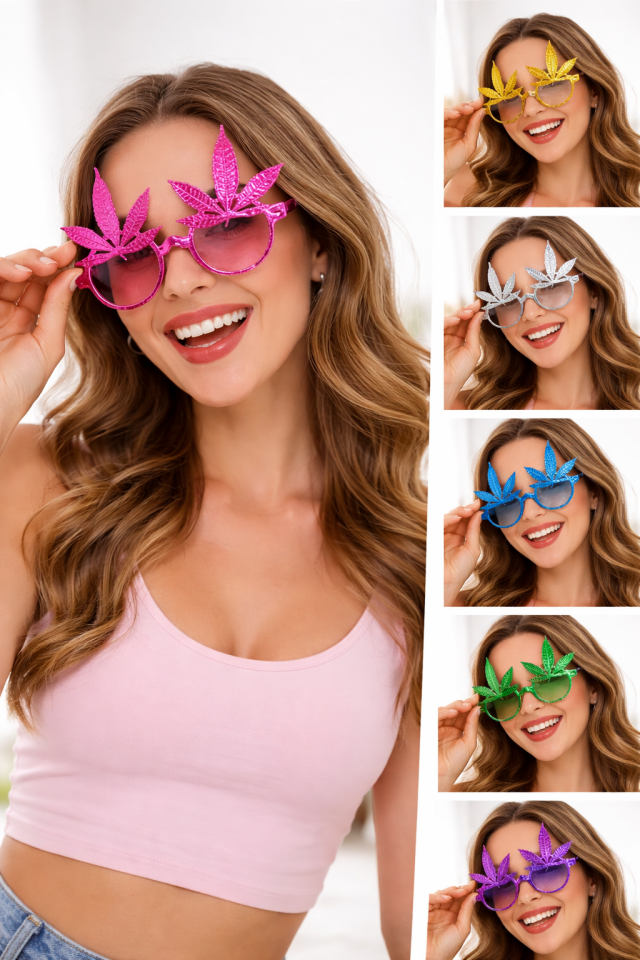 Renkli Yaprak Parti Gözlüğü 12’li Set – Eğlenceli Konsept Parti Gözlüğü (Camsız)