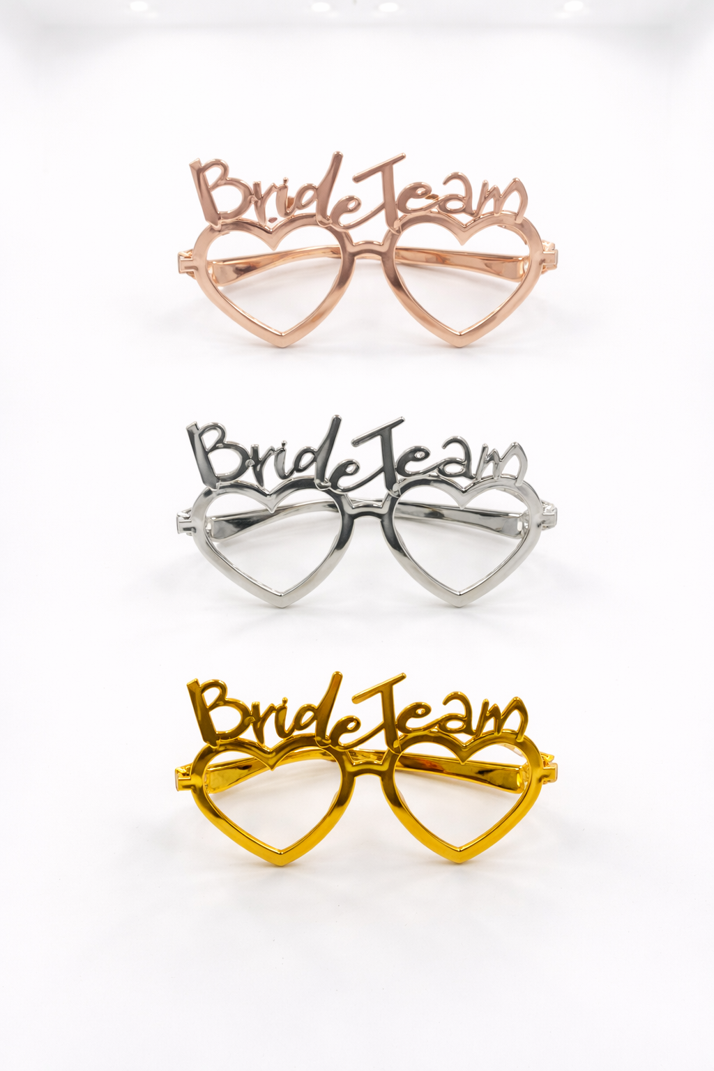 Bride Team Kalp Şekilli Parti Gözlüğü 12’li Set – Gold, Silver, Rose Gold Bekarlığa Veda Gözlüğü