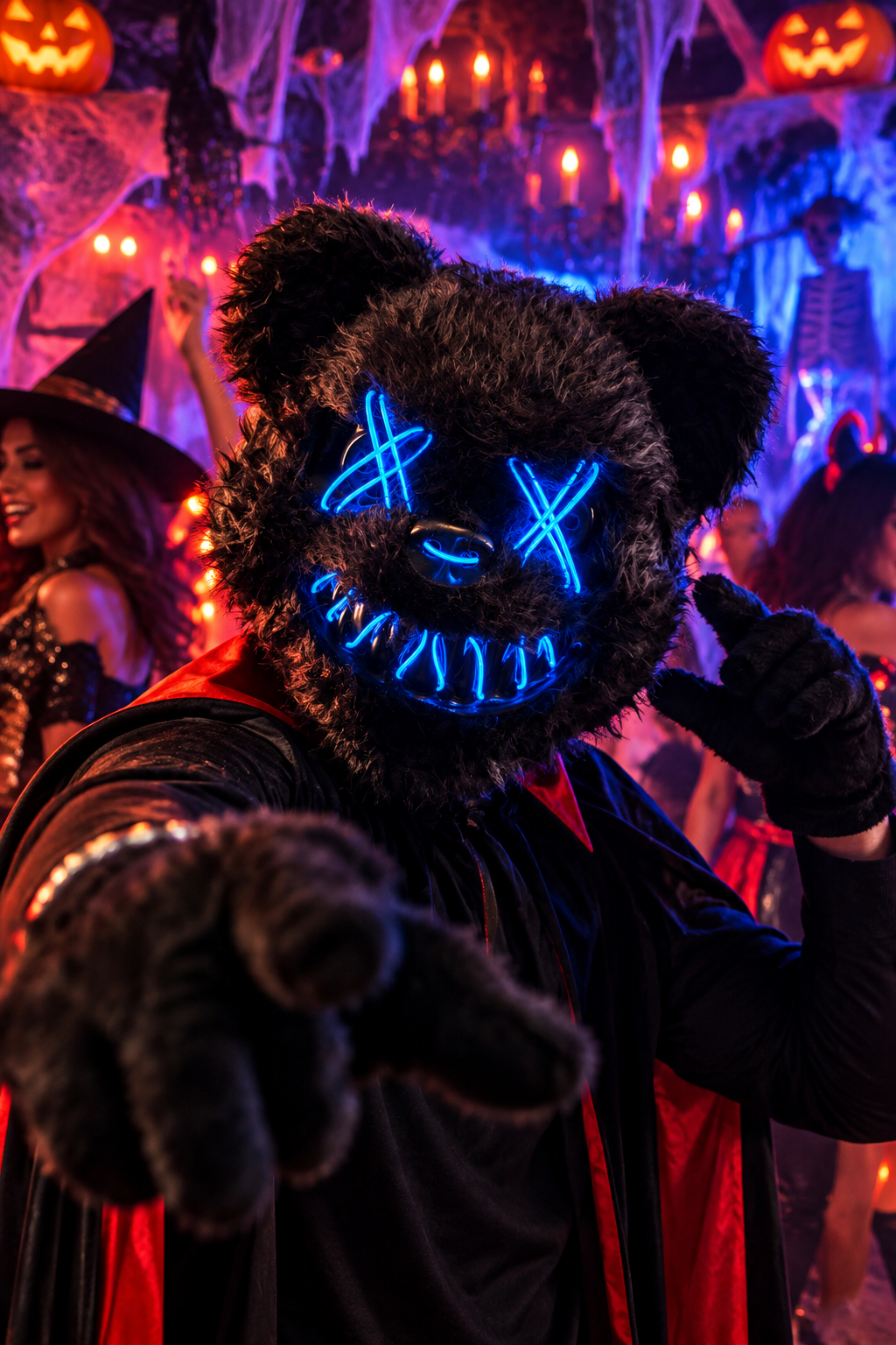 Parti Malzemesi 3 Mod Işıklı Ayı Maskesi – LED Halloween Korku Maskesi Siyah Peluş Parti Kostüm Aksesuarı