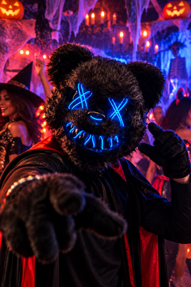 Parti Malzemesi 3 Mod Işıklı Ayı Maskesi – LED Halloween Korku Maskesi Siyah Peluş Parti Kostüm Aksesuarı
