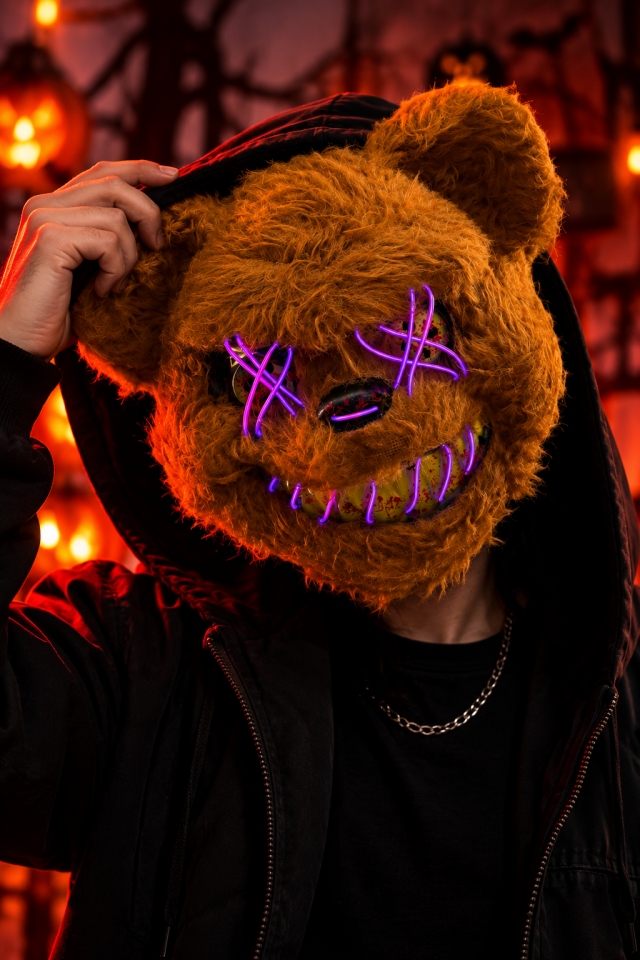 Parti Malzemeleri Işıklı Korkunç Ayı Maskesi 3 Modlu LED Halloween Maskesi Peluş Ayıcık Kostüm Parti Aksesuarı