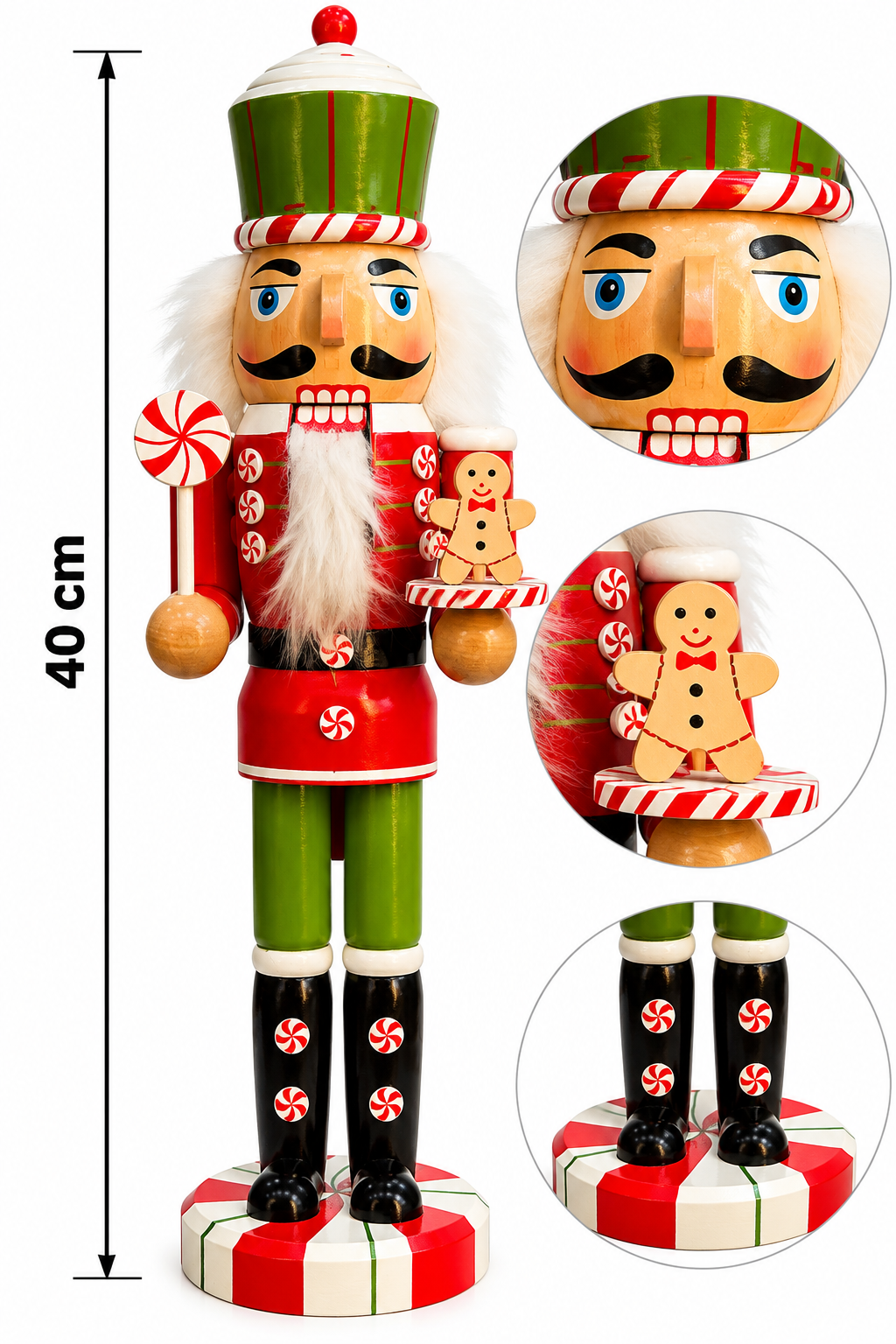 Parti Malzemeleri 40 Cm Yılbaşı Fındıkkıran Asker Dekoru – Kurabiye Adamlı Baston Şekerli Ahşap Noel Süsü