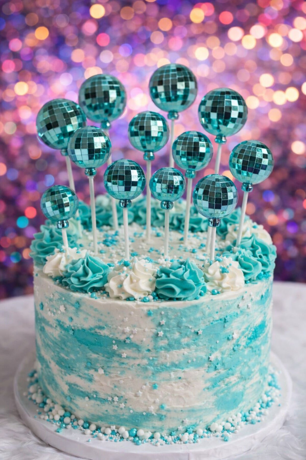 Aynalı Desen Pasta Süsleme Topu Mavi