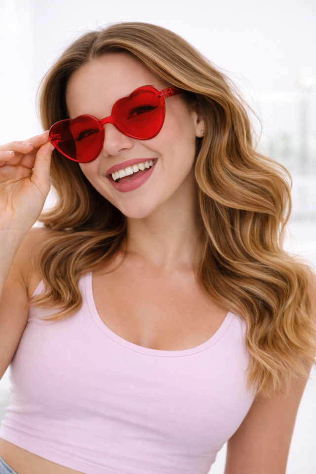 Parti Malzemesi Kalp Şekilli Parti Gözlüğü – Renkli Camlı Eğlenceli Parti Gözlüğü Doğum Günü & Organizasyon Aksesuarı Kırmızı