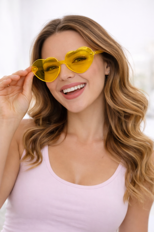 Parti Malzemesi Kalp Şekilli Parti Gözlüğü – Renkli Camlı Eğlenceli Parti Gözlüğü Doğum Günü & Organizasyon Aksesuarı Sarı