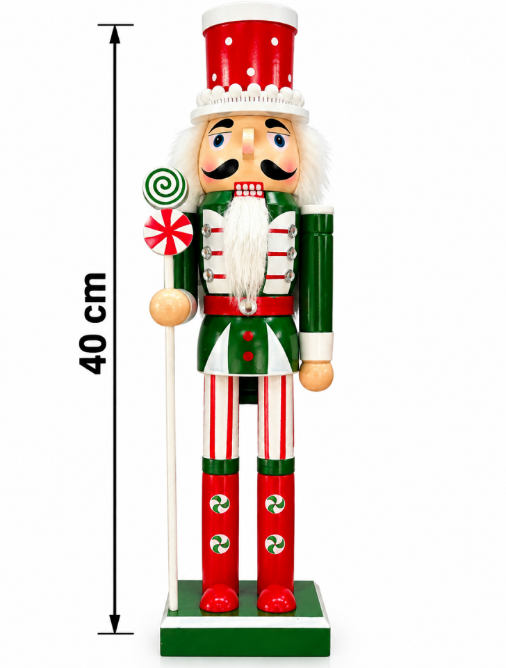 Parti Malzemeleri 40 Cm Yılbaşı Fındıkkıran Asker Yeşil Şeker Temalı Dekoratif Noel Süsü Kırmızı Yeşil
