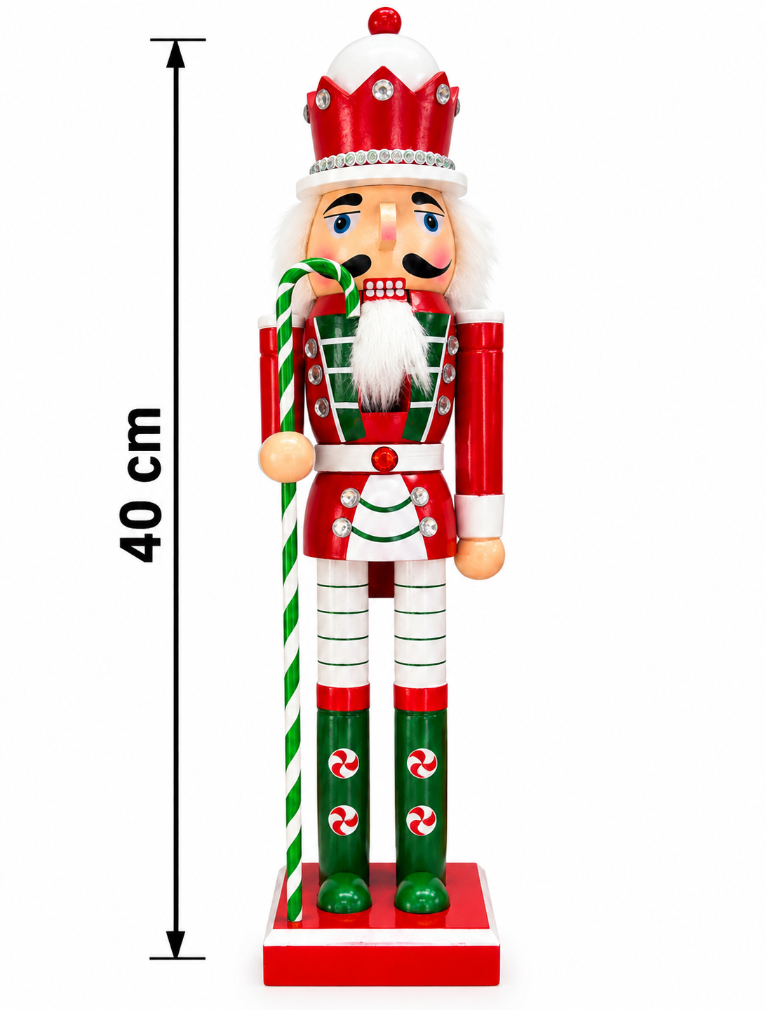 Parti Malzemeleri 40 Cm Yılbaşı Fındıkkıran Asker Şeker Bastonlu Kırmızı Yeşil Dekoratif Noel Süsü