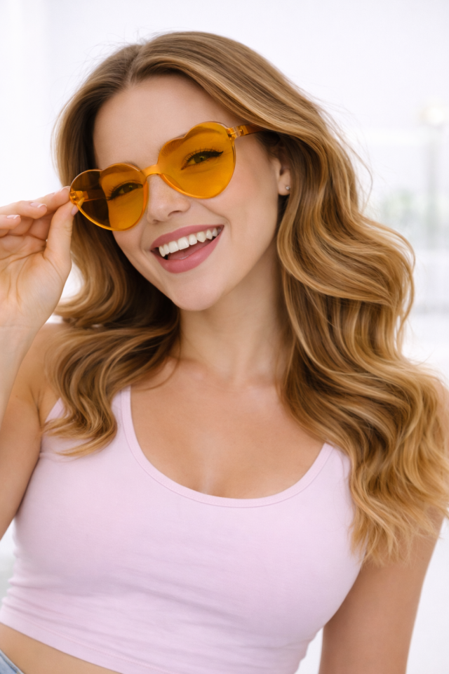 Parti Malzemesi Kalp Şekilli Parti Gözlüğü – Renkli Camlı Eğlenceli Parti Gözlüğü Doğum Günü & Organizasyon Aksesuarı Açık Turuncu