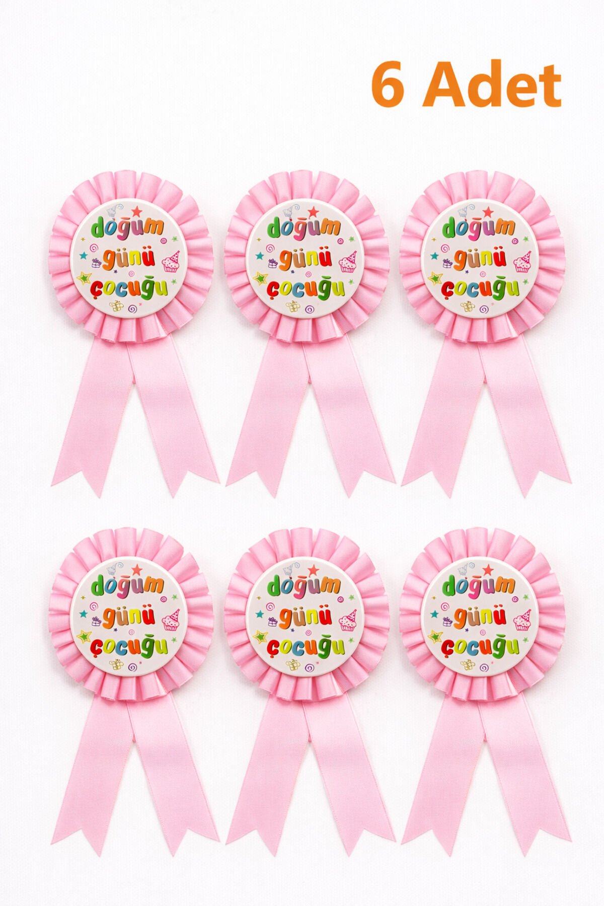 Doğum Günü Çocuğu Rozeti İsim Yazılabilir Kız Erkek Çocuk Parti Arması Kurdeleli 6 Adet