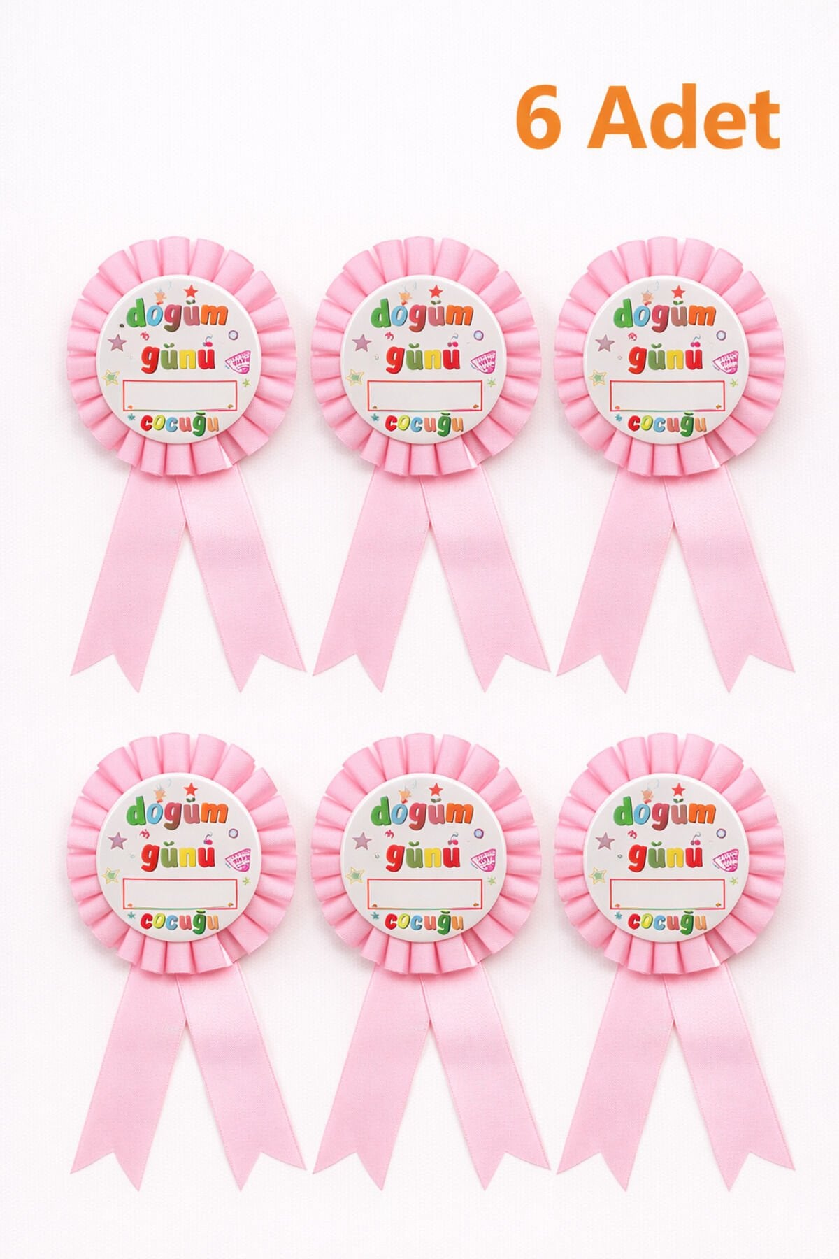 Parti Malzemesi  İsim Yazılabilir Doğum Günü Çocuğu Rozeti Pembe Kurdeleli Kız Parti Arması 6 ADET