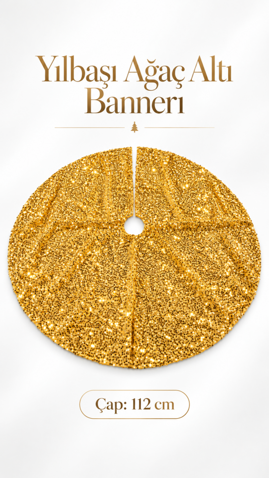 Parti Malzemesi 112 CM PAYETLİ YILBAŞI AĞACI ALTI ÖRTÜSÜ – PARLAK AĞAÇ DİBİ DEKORU Gold