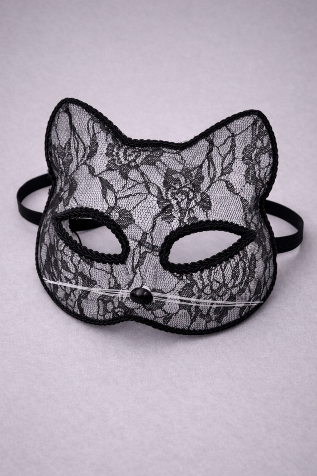 Parti Malzemesi  Dantel Kedi Maskesi – Halloween Parti & Kostüm Aksesuarı (Ayarlanabilir Lastikli) Siyah