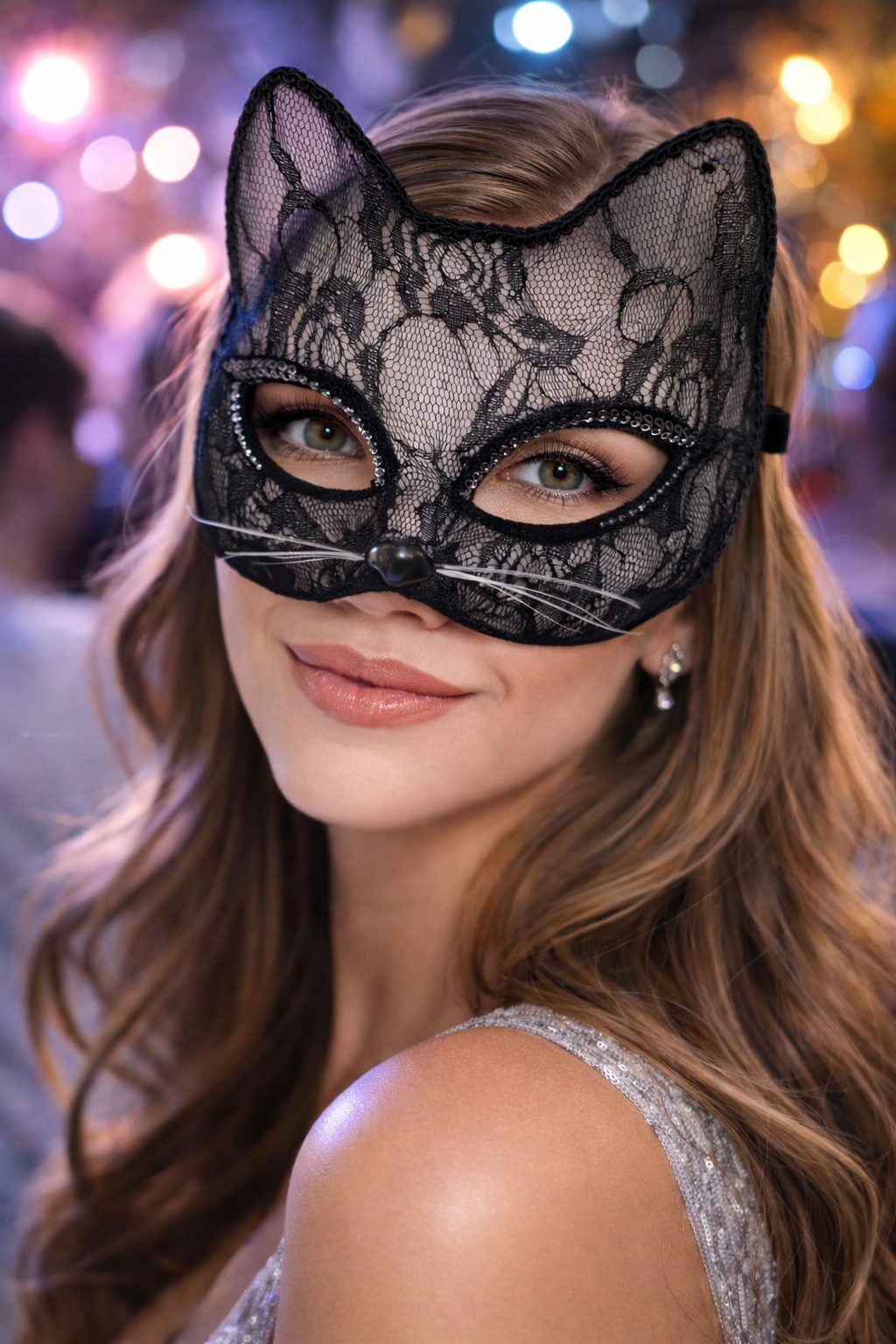 Parti Malzemesi  Dantel Kedi Maskesi – Halloween Parti & Kostüm Aksesuarı (Ayarlanabilir Lastikli) Siyah