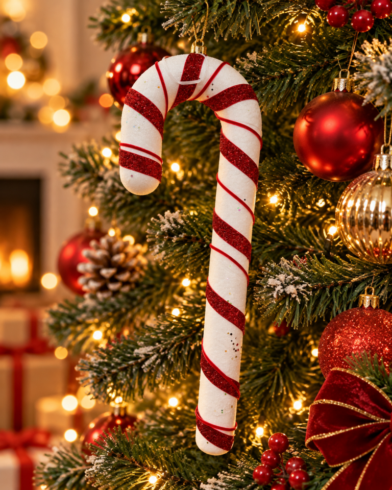 Parti Malzemesi 50 Cm Yılbaşı Baston Şeker Süsü Kırmızı Beyaz Simli Çam Ağacı Süsü Noel Ağacı Dekorasyonu