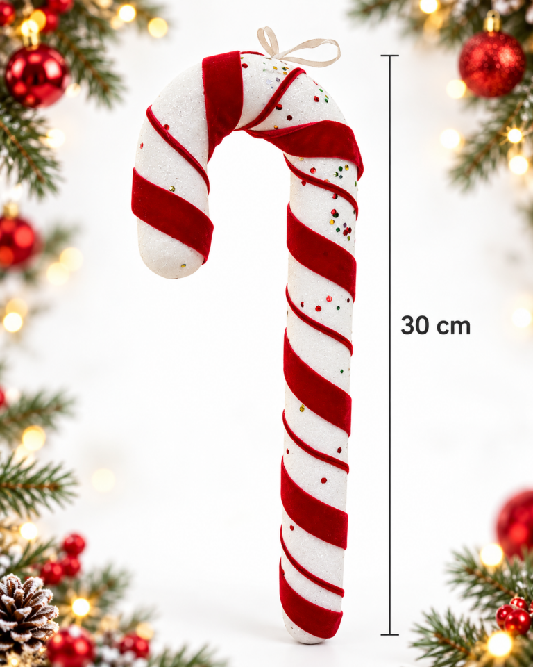 Parti Malzemesi 30 Cm Yılbaşı Baston Şeker Süsü Kırmızı Beyaz Simli Çam Ağacı Süsü Noel Ağacı Dekorasyonu