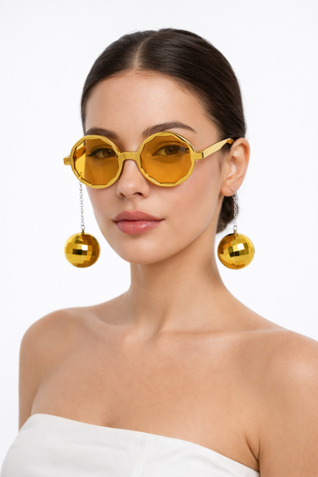 Parti Gözlüğü Disko Toplu Camlı Eğlenceli Parti Gözlüğü Kostüm Aksesuar Sarı