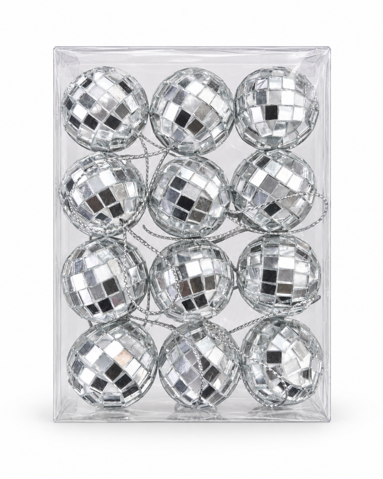 Parti Malzemeleri 12’li Aynalı Disko Topu 3 cm Gümüş Renk Mini Disco Ball Yılbaşı Çam Ağacı Süsü Parti ve Dekorasyon Süsü