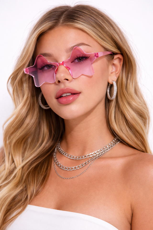 Yıldız Parti Gözlüğü Şeffaf Model Doğum Günü Bekarlığa Veda Eğlence Gözlüğü Pembe