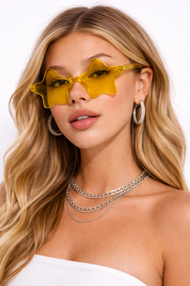 Yıldız Parti Gözlüğü Şeffaf Model Doğum Günü Bekarlığa Veda Eğlence Gözlüğü Sarı