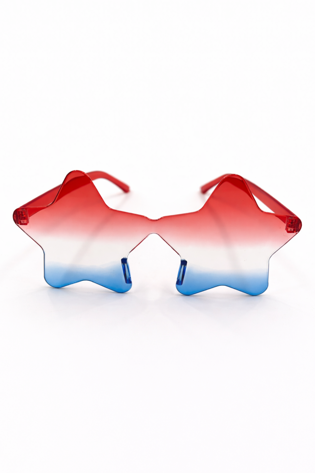 Yıldız Parti Gözlüğü Şeffaf Model Doğum Günü Bekarlığa Veda Eğlence Gözlüğü Kırmızı-Mavi