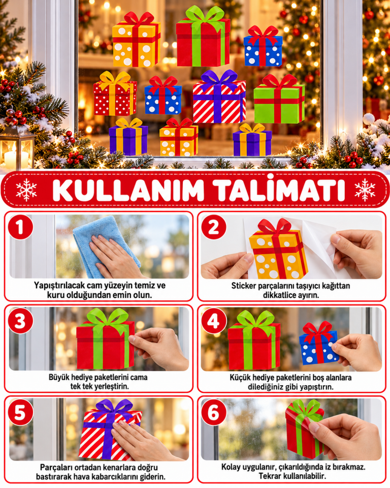 Parti Malzemeleri Yılbaşı Cam Sticker Hediye Paketi Desenli Renkli Noel Vitrin Süsü Çam Ağacı Konseptli Dekoratif Pencere Camı Sticker Seti