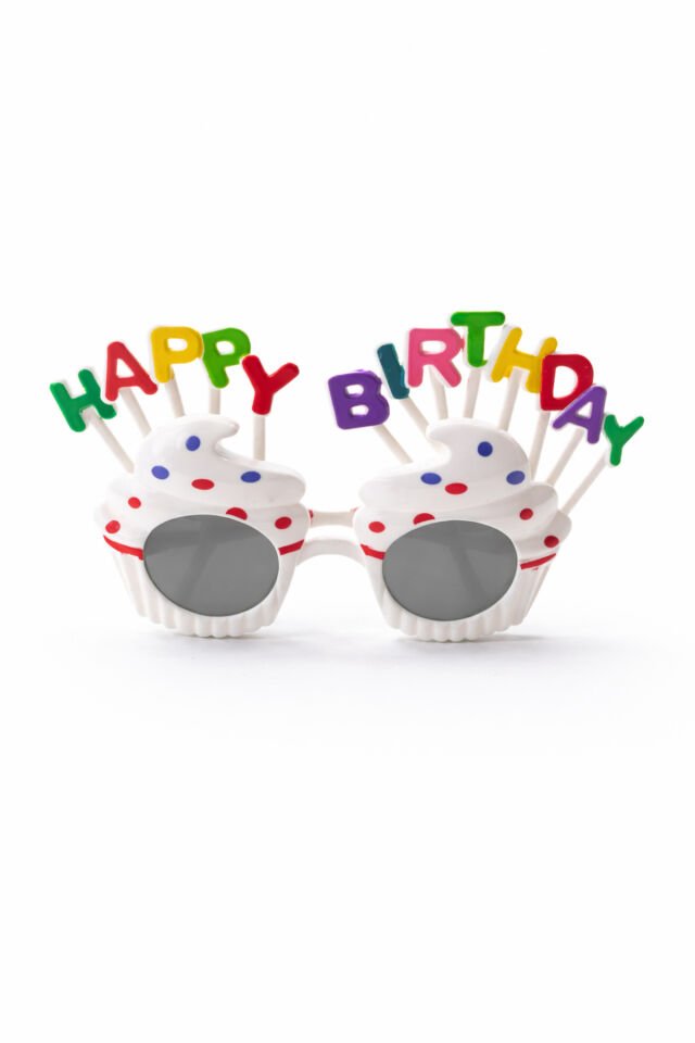 Parti Malzemesi  Happy Birthday Cupcake Parti Gözlüğü Gri Şeffaf Camlı Doğum Günü Fotoğraf Aksesuarı