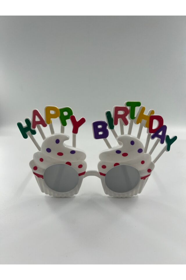 Parti Malzemesi  Happy Birthday Cupcake Parti Gözlüğü Gri Şeffaf Camlı Doğum Günü Fotoğraf Aksesuarı