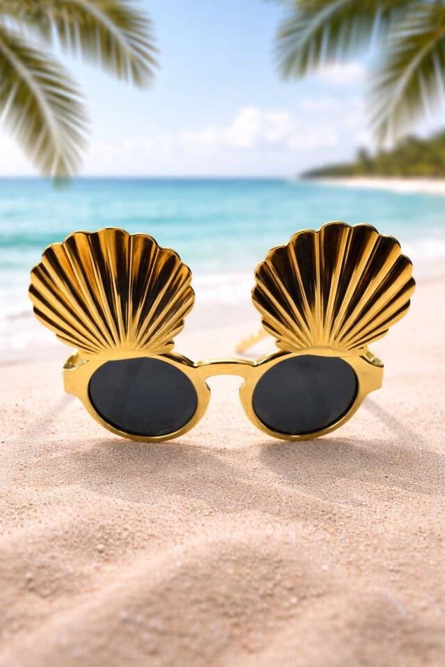 Deniz Kabuğu Parti Gözlüğü Gold – Deniz Temalı Plaj Partisi Eğlence Gözlüğü