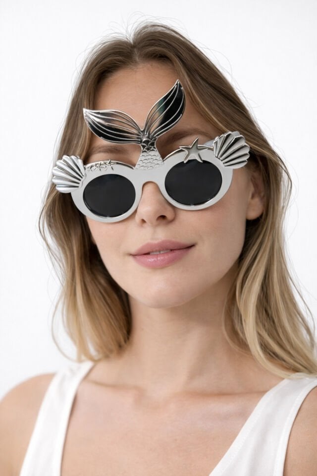 Parti Malzemesi Deniz Kızı Parti Gözlüğü Gümüş Deniz Kabuğu Deniz Yıldızı Parti Gözlüğü Deniz Temalı Aksesuar