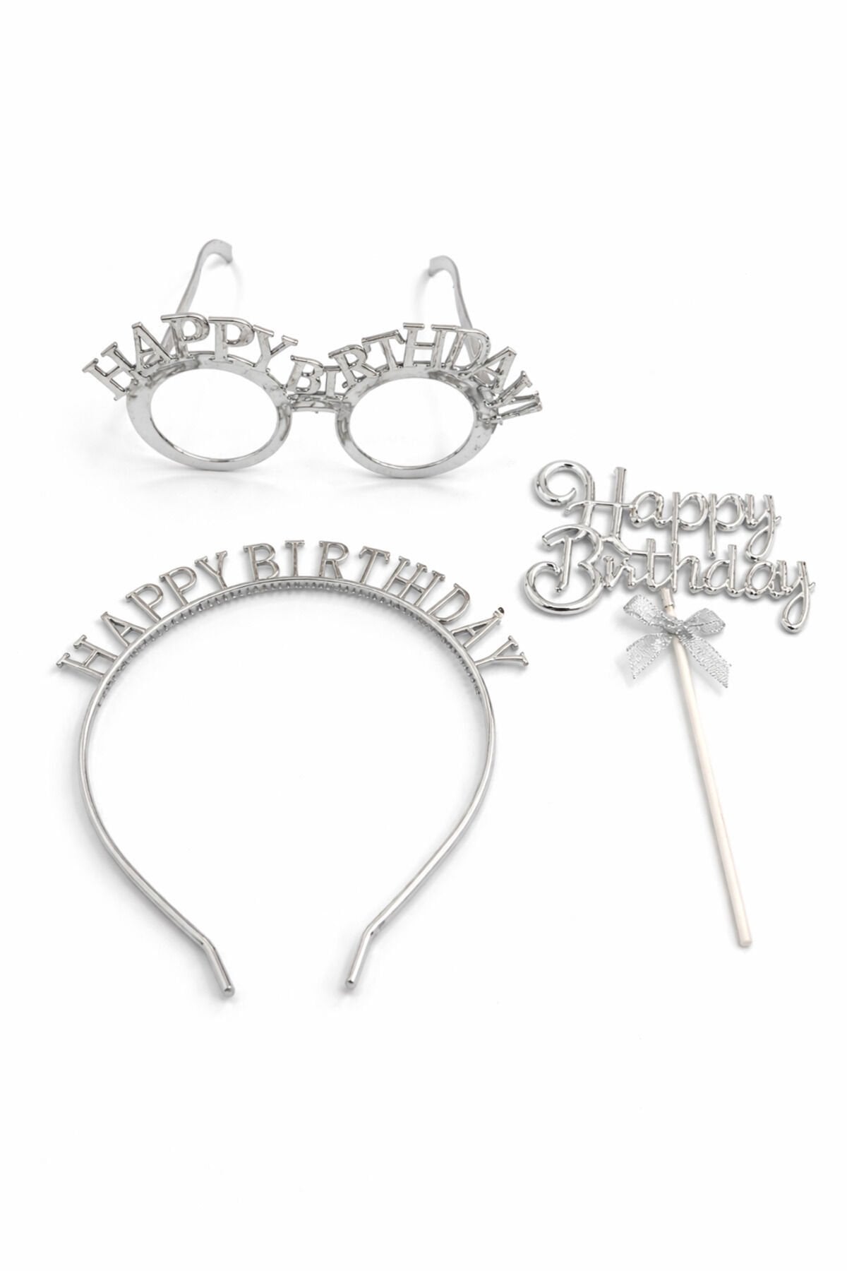 Happy Birthday Doğum Günü Seti – Taç, Happy Birthday Gözlük ve Pasta Üstü Yazı Süsü