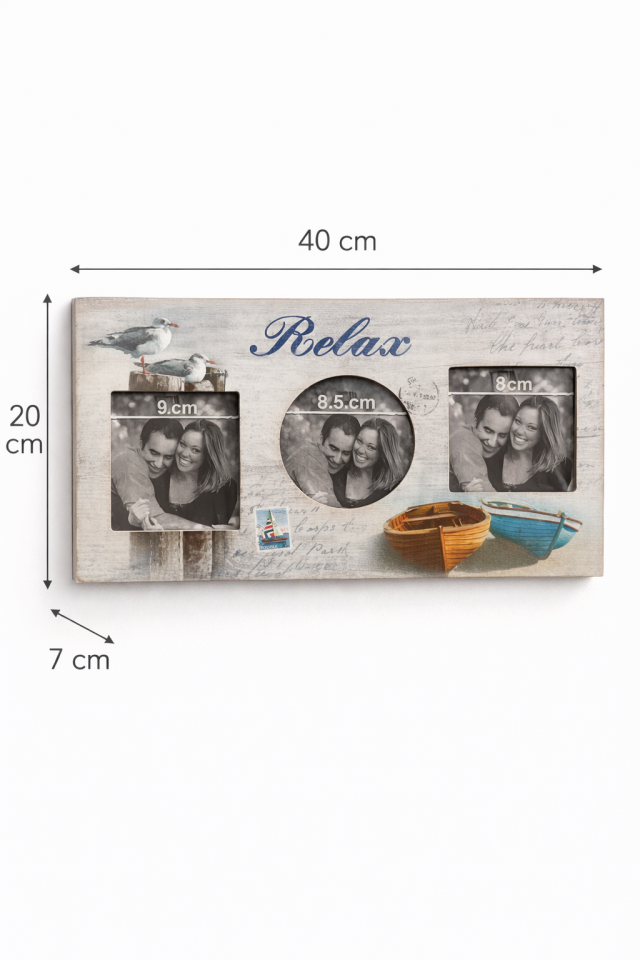 Parti Malzemesi 3’lü Dekoratif Fotoğraf Çerçevesi Duvar Tipi 40x20 cm Kare ve Yuvarlak Çoklu Çerçeve