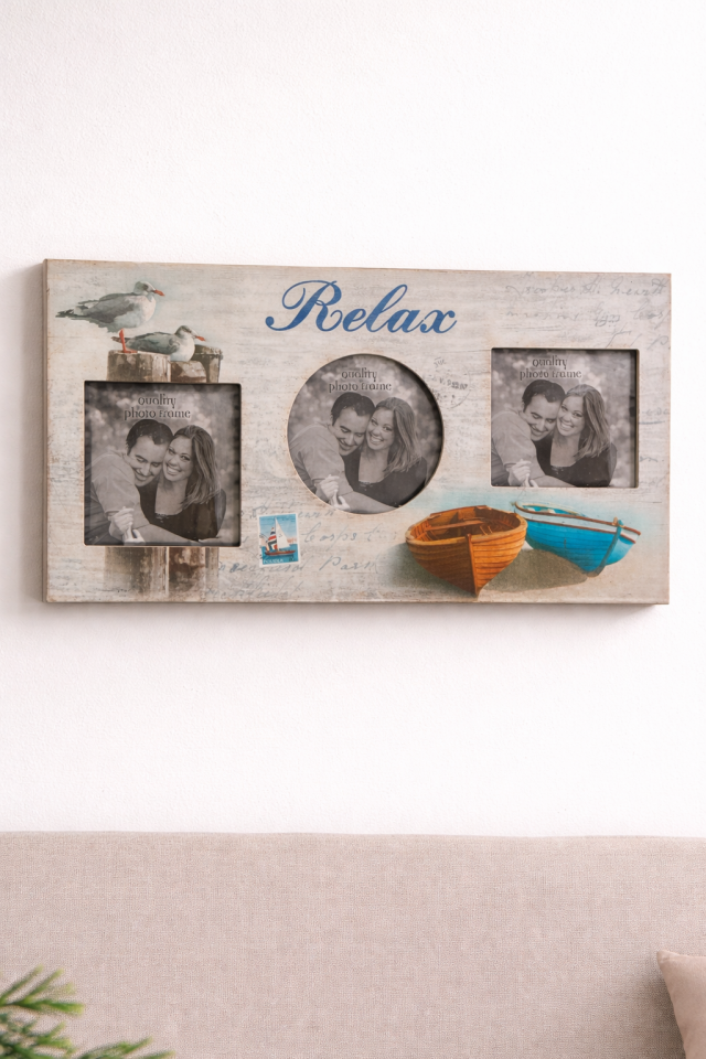 Parti Malzemesi 3’lü Dekoratif Fotoğraf Çerçevesi Duvar Tipi 40x20 cm Kare ve Yuvarlak Çoklu Çerçeve