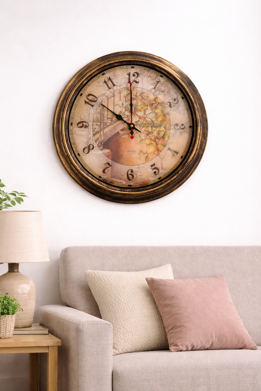 Dekoratif Duvar Saati Vintage Eskitme Tasarım 32 cm Salon Mutfak Duvar Saati